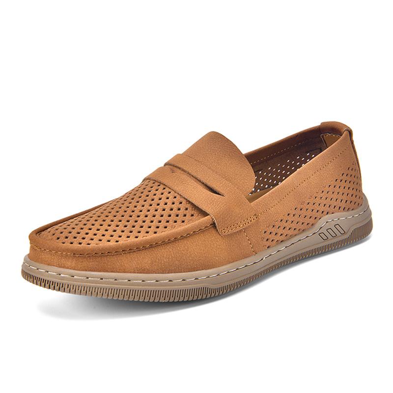 Fashion Genuine Leather Men's Loafers Handmade Men Slip on Shoes Walking Moccasins Casual Male Work Flats Breathable Male Business Shoes