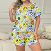 summer plus size 3XL 4XL 5XL short Sleeve tops and shorts pajamas Set Casual oversized cartoon print Pyjamas for Women Sleepwear Set homewear