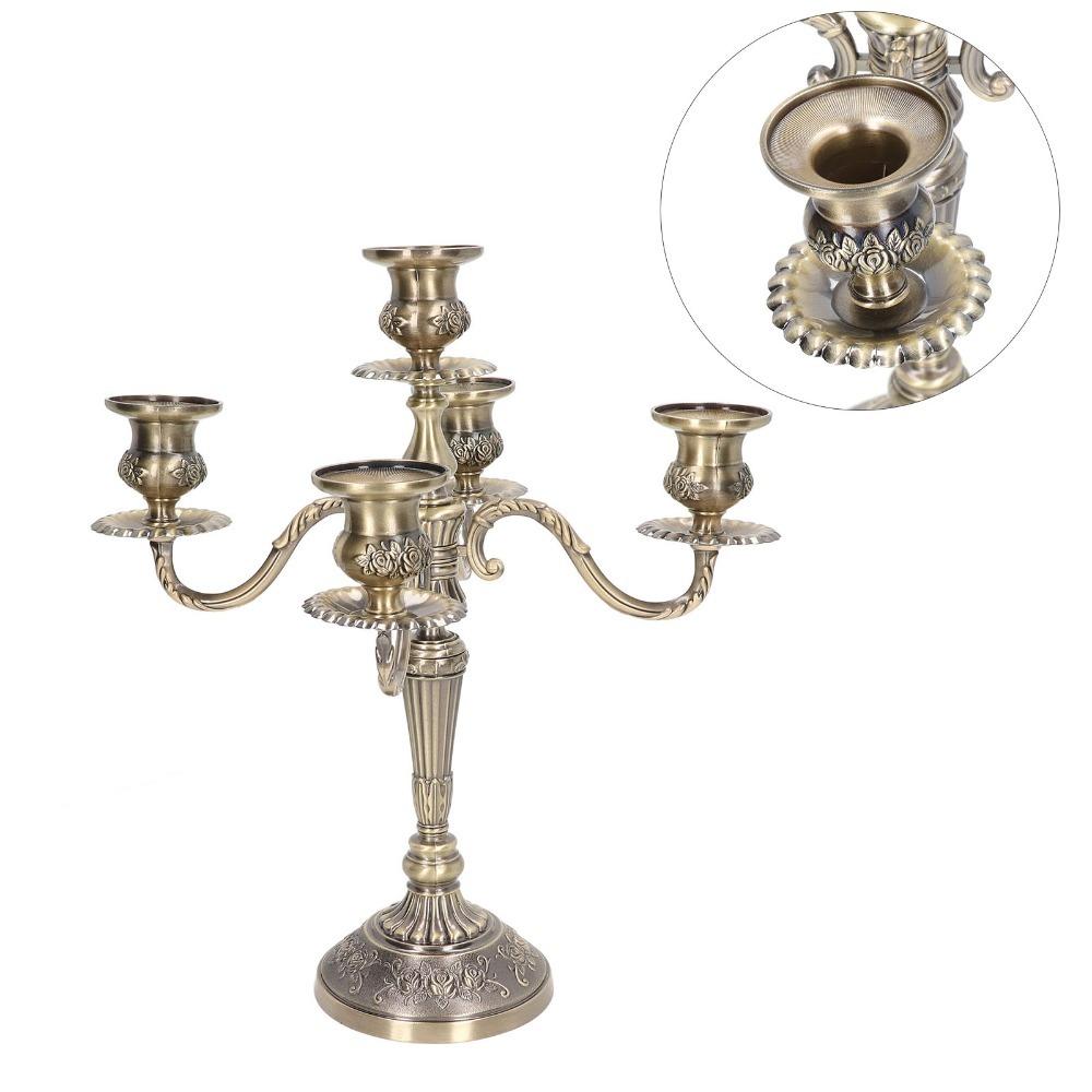 14.6 Inch Tall Metal Candle Stand Zinc Alloy 5 Arms Candelabra For Fireplace
