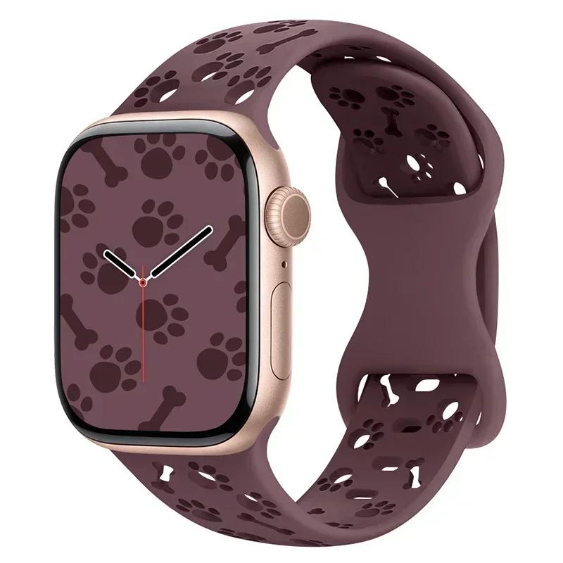 Correa de Silicona con Huella de Pata de Perro para Correa de Apple Watch 49mm 46mm 42mm 44mm 41mm 40mm 38mm Pulsera Series 10 9 8 7 SE 6 5 4 3 Ultra2