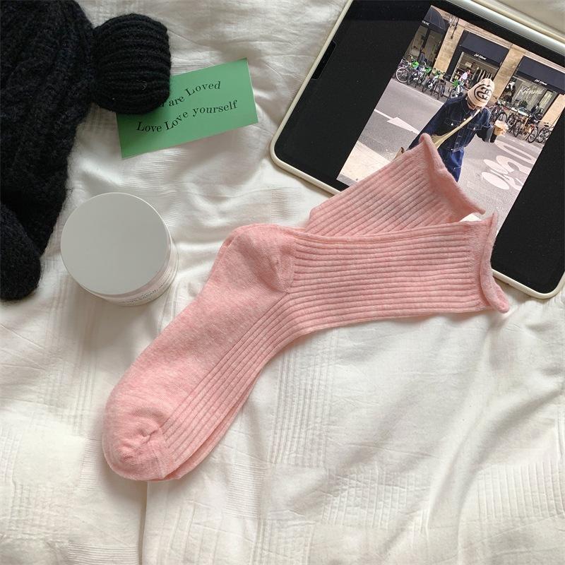 Rolled-up Socks, Women's Mid-calf Socks, Trendy Spring and Summer Cotton Socks, Thin Mesh Breathable Pile Long Socks
