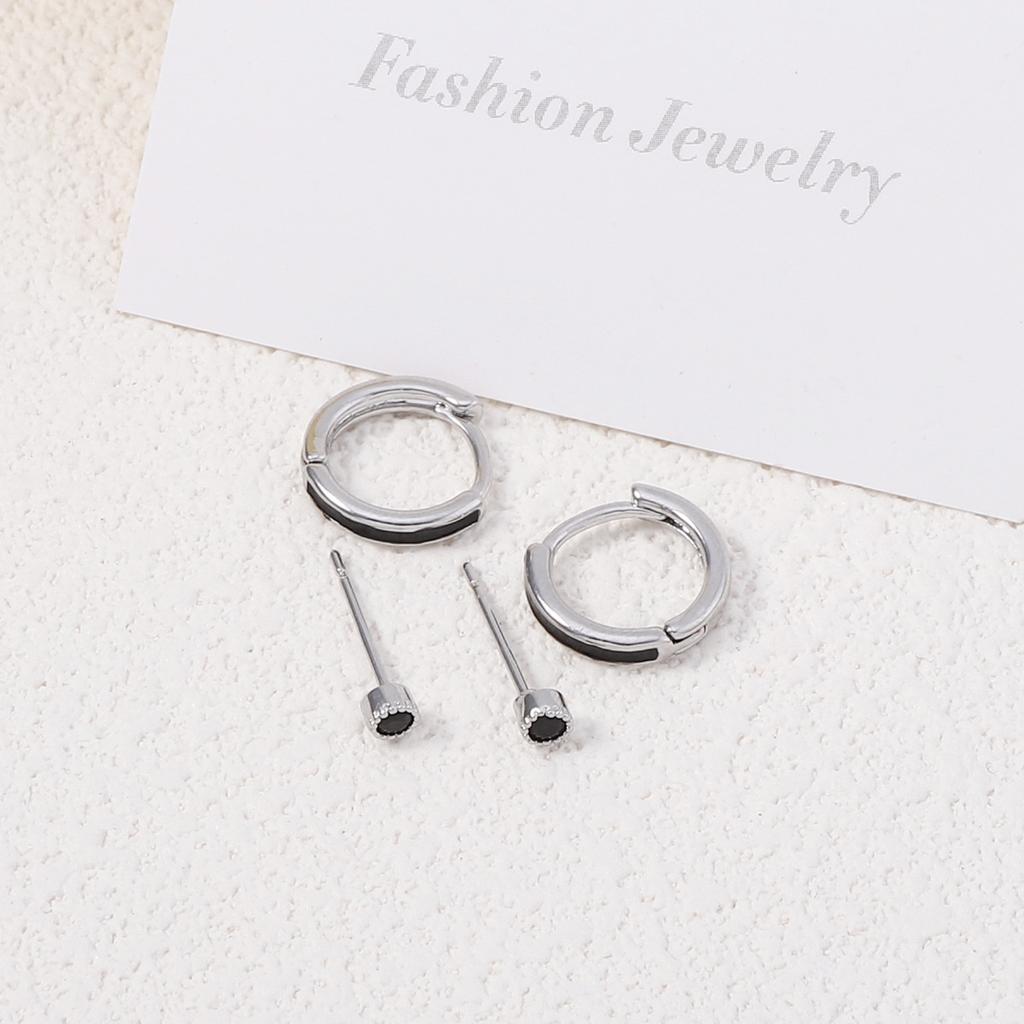 Korean Version Niche Simple One Two Wear Geometric Round Stud Earrings, Versatile Black Line Fashion Commuter Trend Earrings