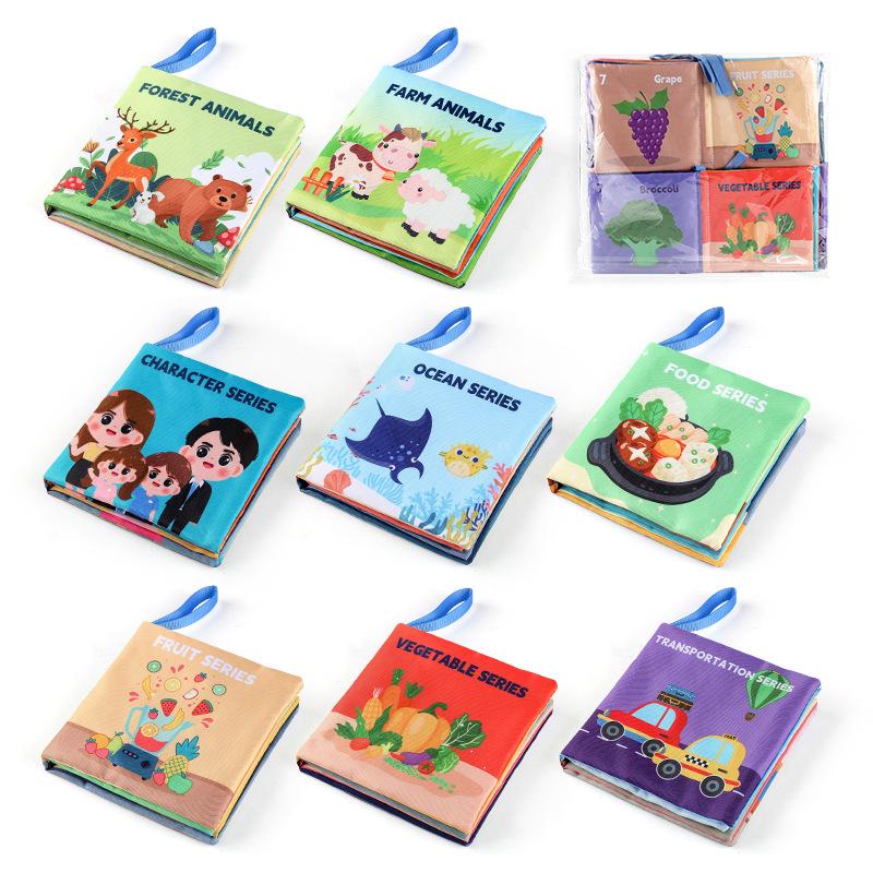 3D Baby Cloth Book: Early Learning Toy with 4 Pages & 8 Sides - Animal, Character, and Food Themes