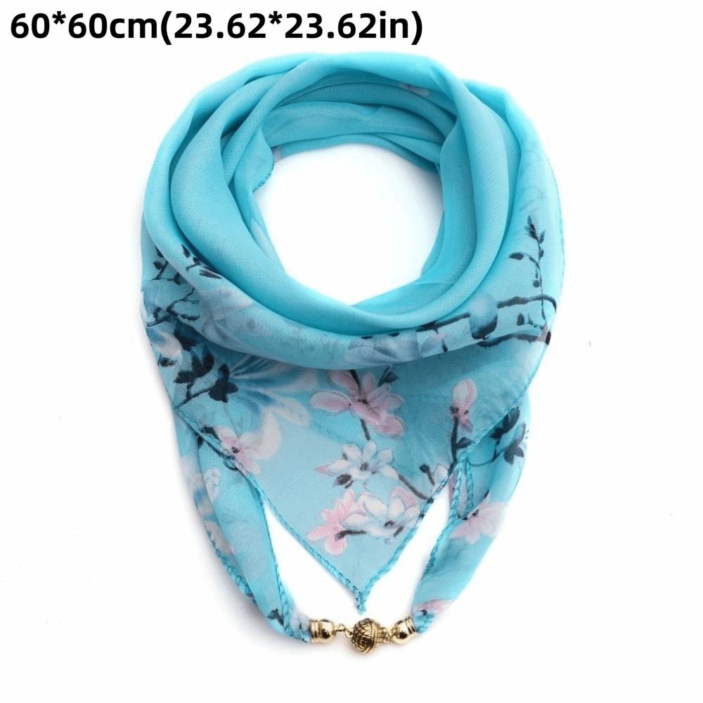 Elegant Luxury Floral Print Silk Scarf Magnetic Buckle Neck Covers Scarf Neck Decorative