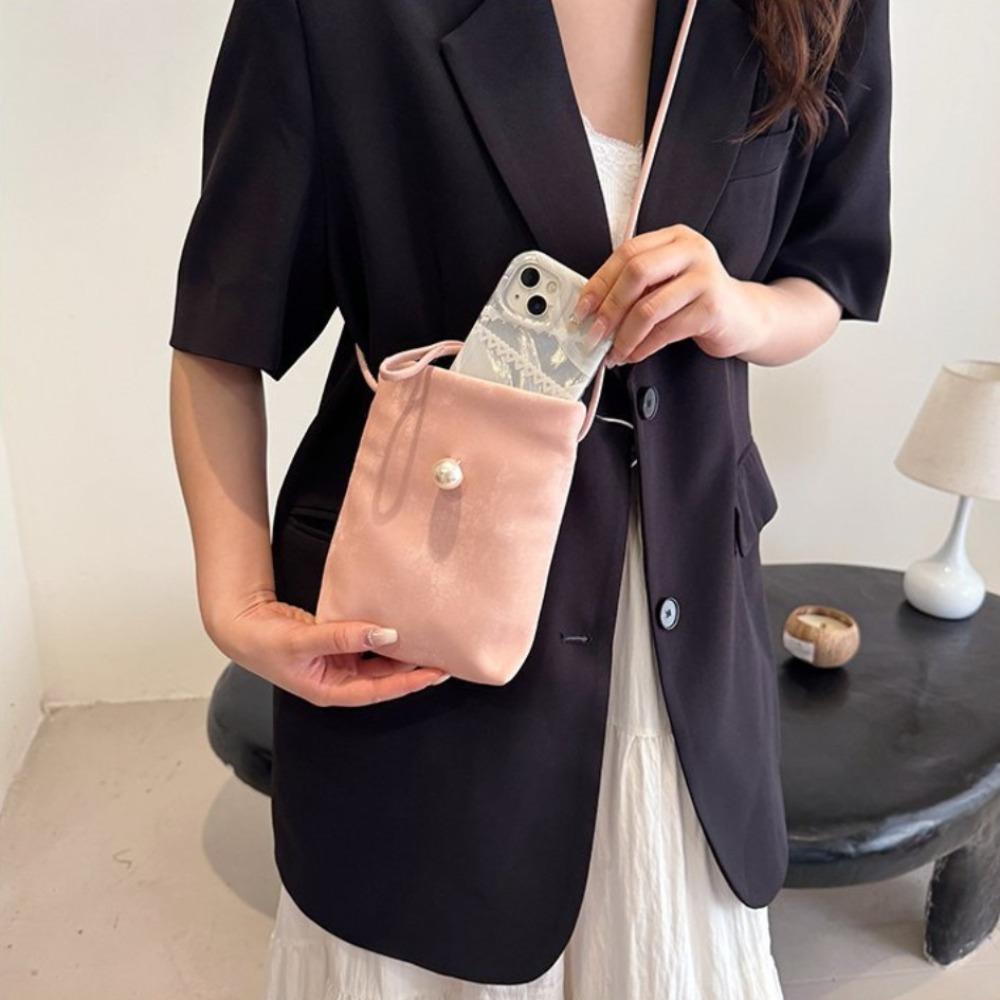 Pu Leather Small Square Bag Pearl Crossbody Bag Simple Shoulder Bag Girls
