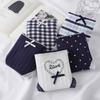 Navy Blue Women's Panties Cotton Mid-waist Bow Threaded Breathable Girl Student Briefs