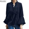 ZANZEA Blouse Décontractée pour Femme à Col Rond et Couleur Unie, Ample, à Manches Lanternes