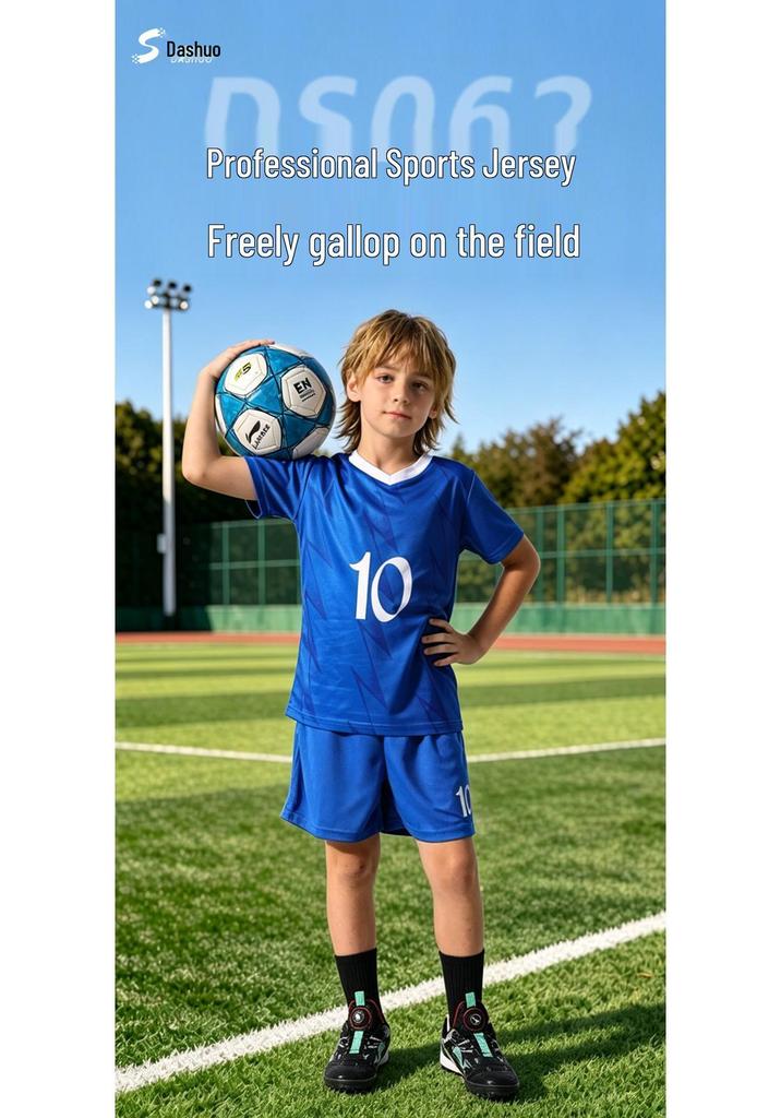 Children's Blue Sportswear Football Set: Breathable, Sweat-Absorbent Jersey for Professional Training and Competition