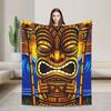 Vintage Sunset Beach Tiki Totem Statue Art Flannel Blanket Spring Warm Throw Blanket for Kids Home Decor Pattern Sofa Bed Cover