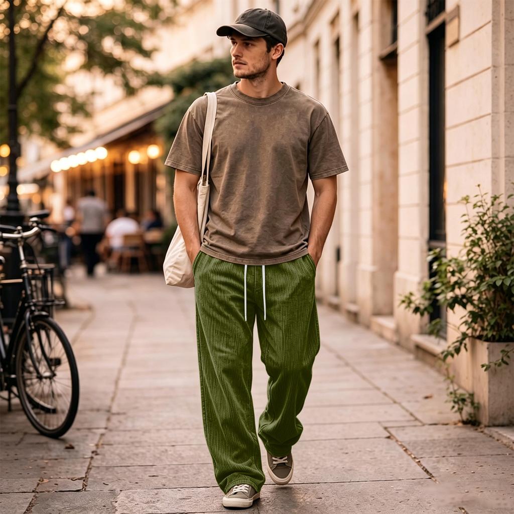 Men's Corduroy Wide Leg Loose Fit Casual Street Pants for Everyday Comfort