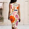 Women Plus Size Sleeveless Vest Midi Dress With Metal Ring Ornament On Left Neckline