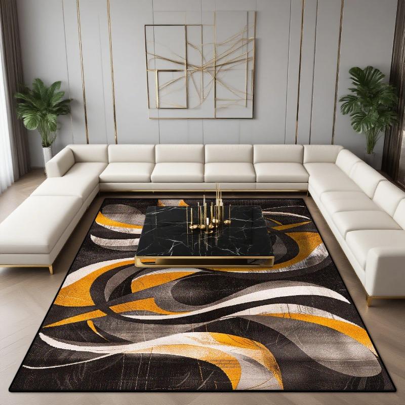 Alfombra Geométrica Abstracta de Lujo Moderno para Sala de Estar Diseño Negro Dorado Decoración del Hogar Interior Alfombra de Área Grande Decoración del Hogar de Lujo
