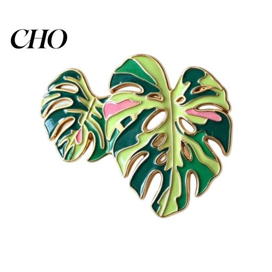 Fresh Style Brooch Alloy Brooch, Enamel Leaf Design Lapel Pin, Plant Lover Badge with Smooth Lines Bright Color, for Shirts Suits Sweaters Canvas Bags C