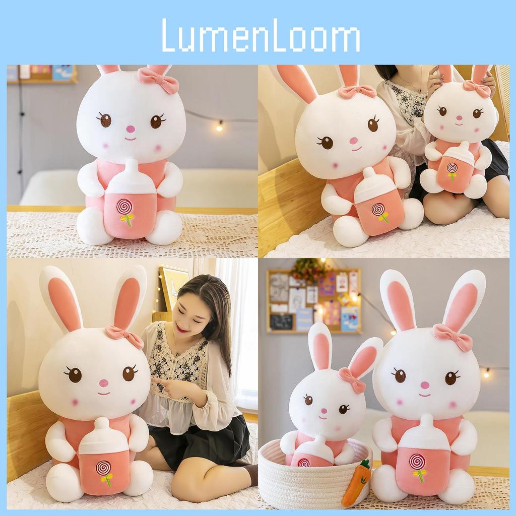 Cute Pink Bunny Plush Toy Featuring Adorable Bottle Rabbit Design For Kids Gifts And Sleep Pillows