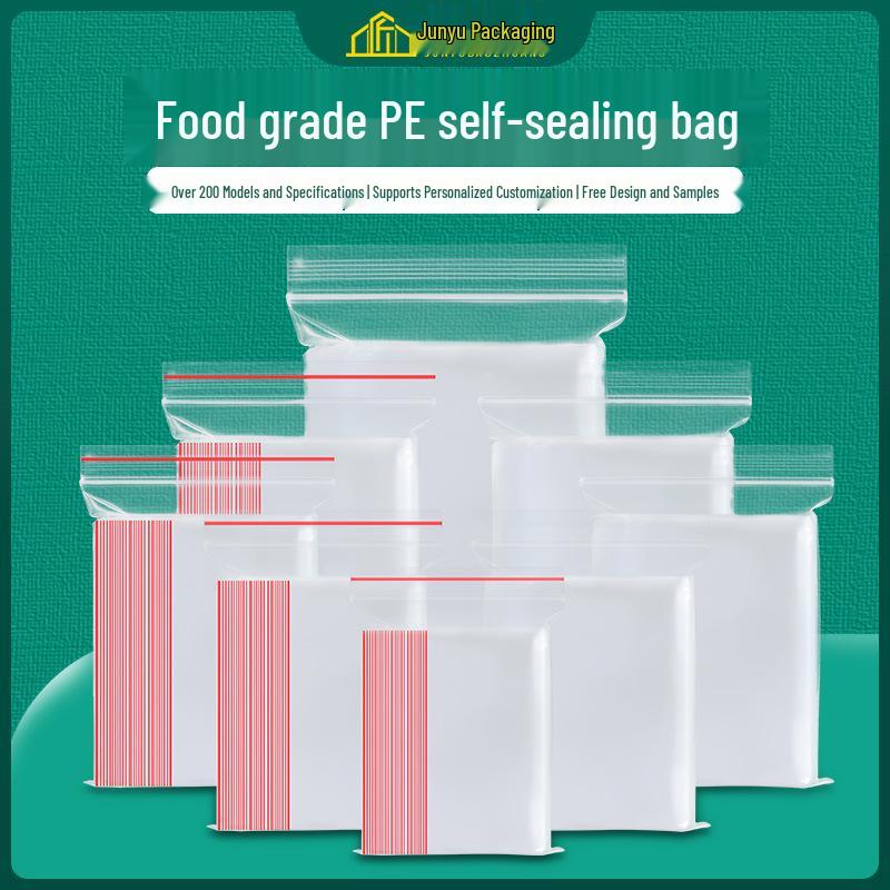 Thickened Transparent PE Self-Sealing Food Storage Bags 5 No. [10x15CM] 5 Silk (Red 100 pcs)