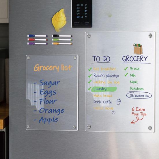 Acrylic Magnetic Memo Board Dry Erase Refrigerator Notepad with Strong Magnets Scratch-Resistant Planning Calendar for Kitchen Office