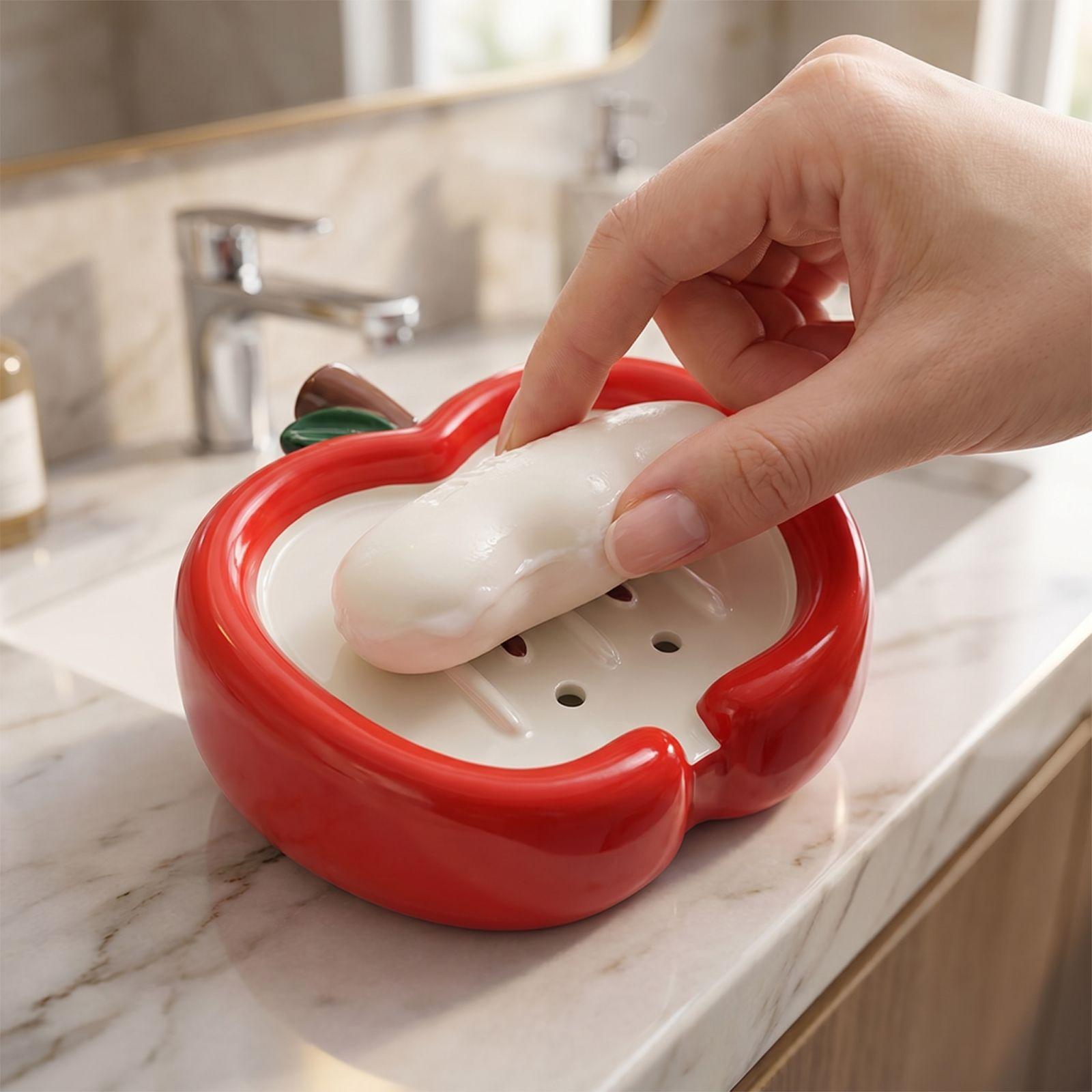 

Creative Apple Shaped Soap Dish Decorative Holder for Bathroom or Kitchen Tabletop Use Durable Material with Unique Design for Home and Office one size червоний