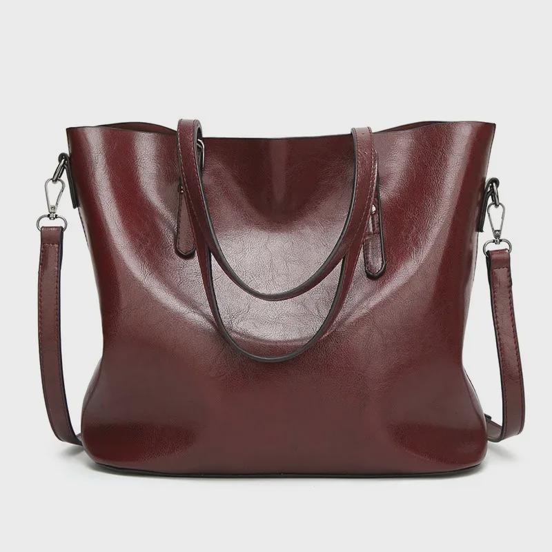 Trendy 2025 Retro Waxed Patent Leather Shoulder Tote for Women