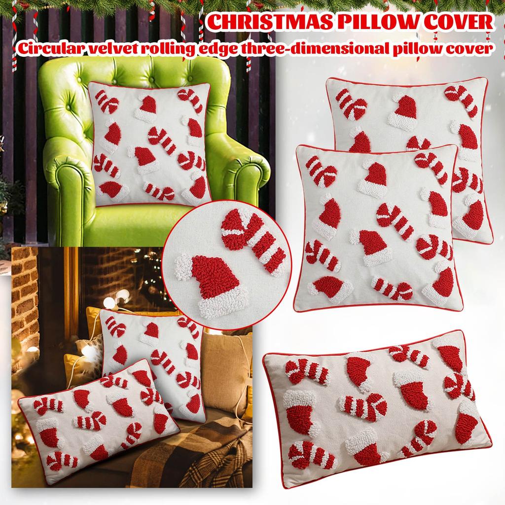 Christmas Theme Printing Tufted Pillow Cover Three-dimensional Pillow Cover Pillow Cushion, Christmas Home Decorations Pillow
