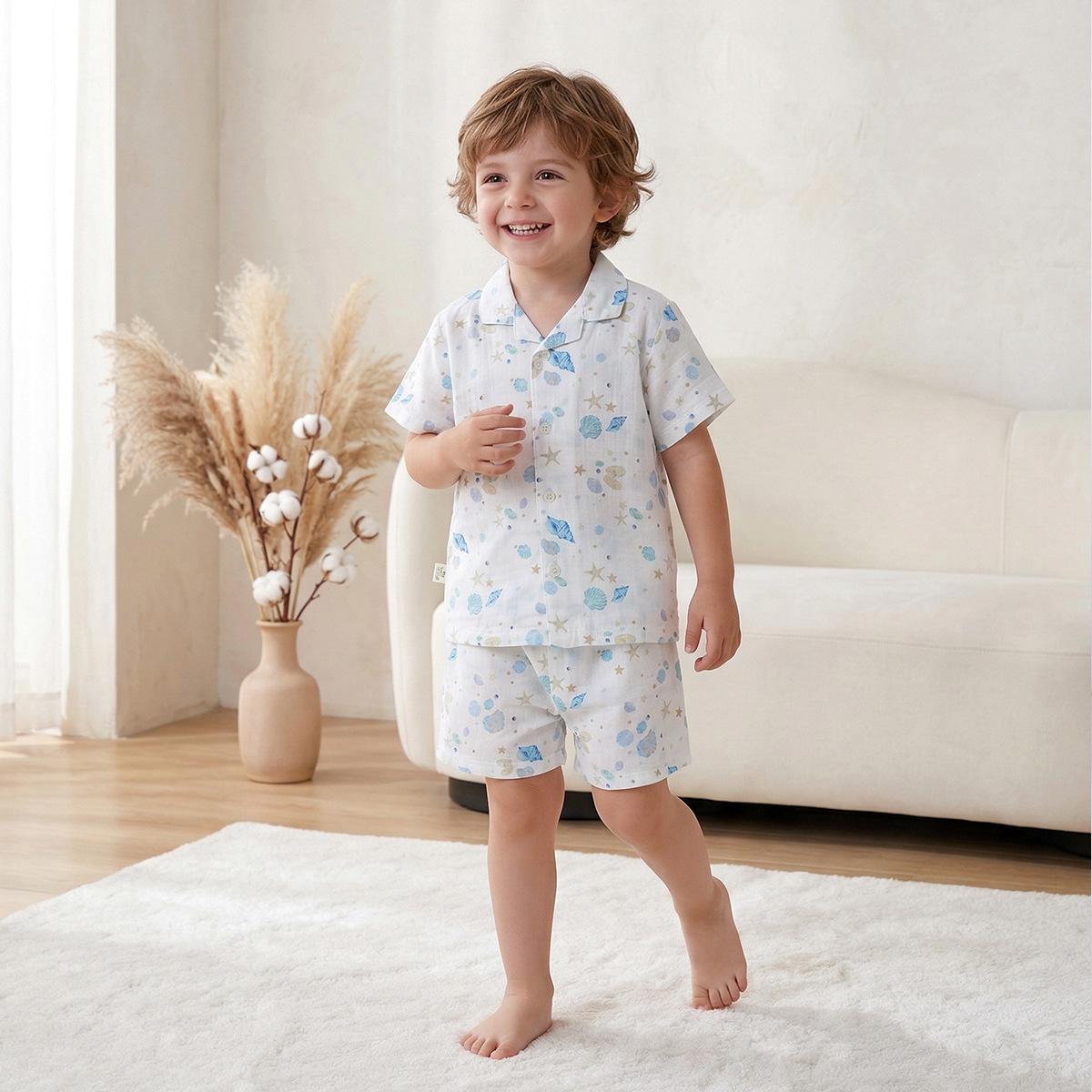 Unisex Baby Gauze Pajama Set - Short-Sleeve Summer Homewear 80 cm