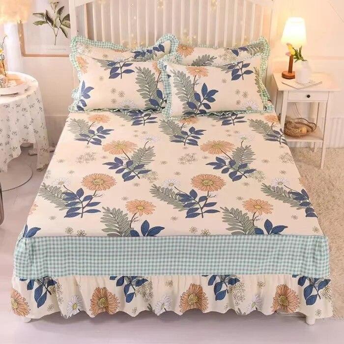 Ensemble de 3 pièces en pur coton doux pour la peau, confortable, anti-acariens, couvre-lit à imprimé floral 100 % coton et 2 taies d'oreiller