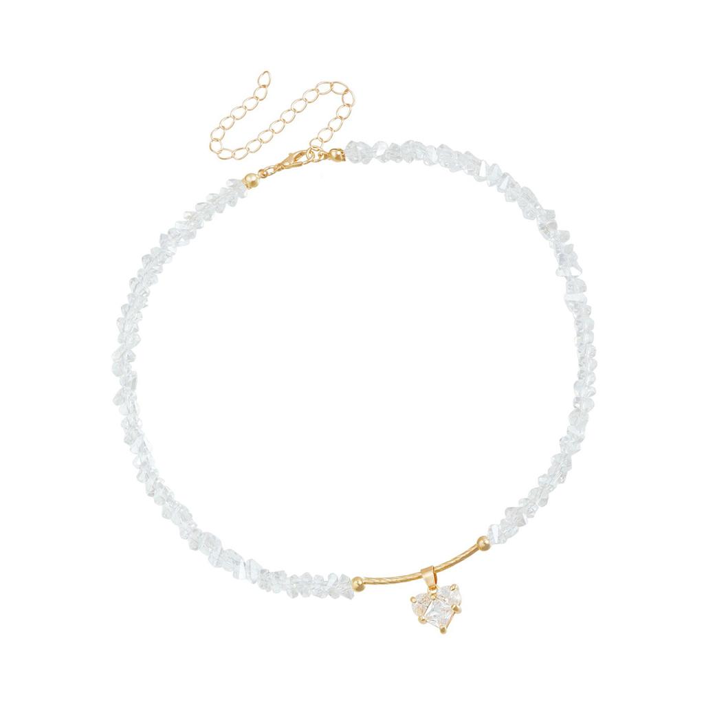 Handcrafted Glass Bead Love Crystal Pendant Necklace Elegant Design Clavicle Chain For Daily Wear And Special Occasions