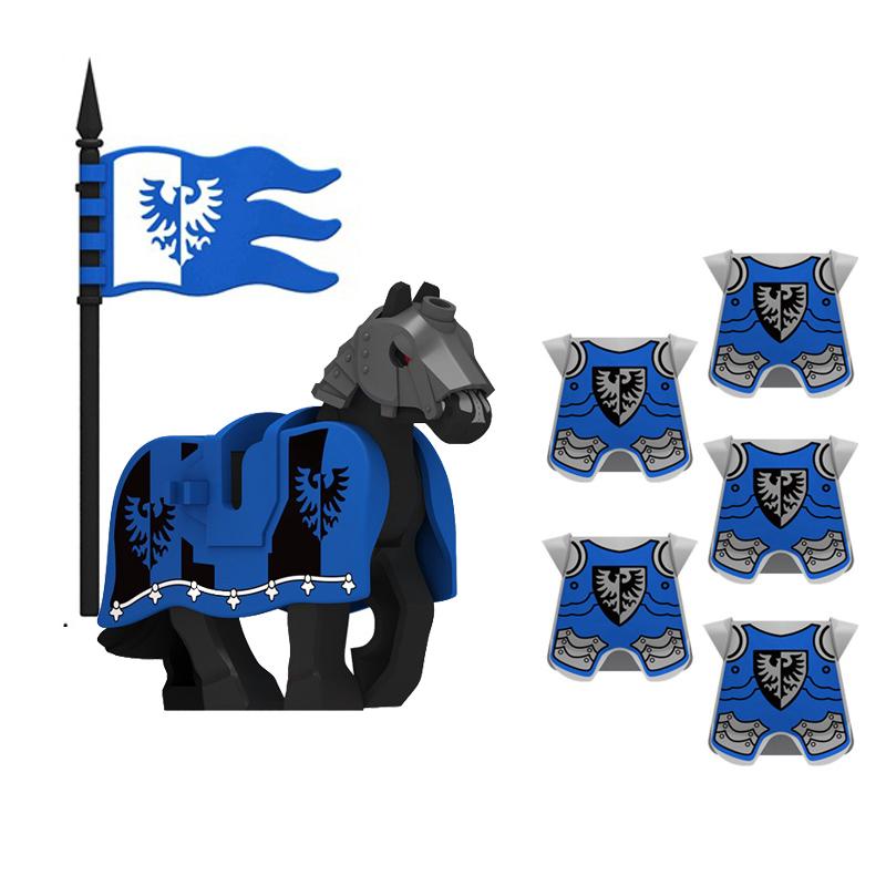 Military Building Blocks Medieval Solider Knights Equipments Mount War-Horse Wolf Flag Vests Shields Fiery Dragon Mini Brick Toy