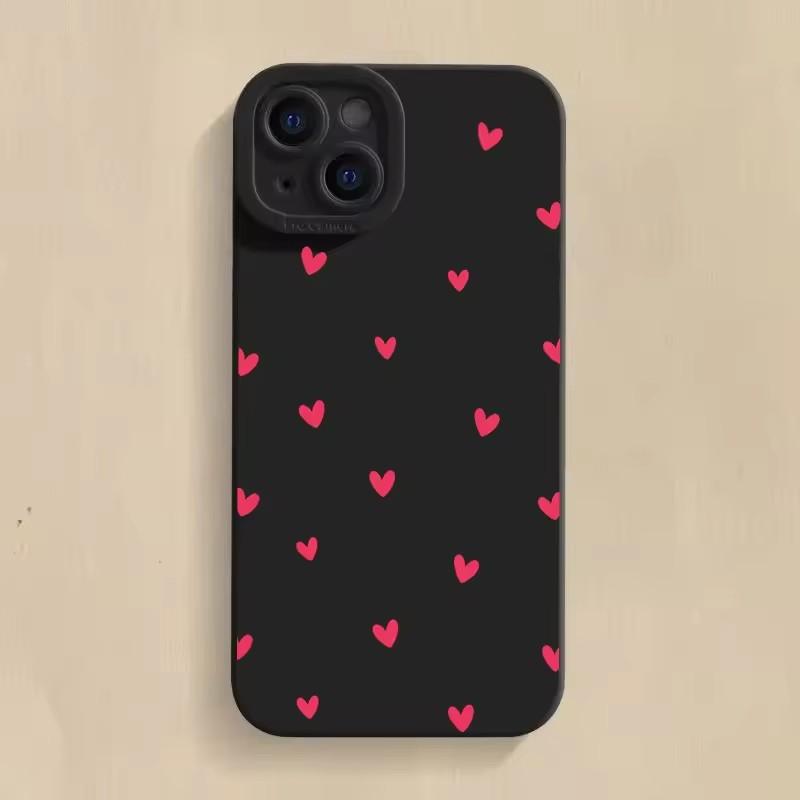 For iPhone 16 14 15 13 12 11 Pro Max X XR XS 7 8 15 16 Plus SE 2020 Shockproof Silicone Soft Black Love Heart Phone CaseCover