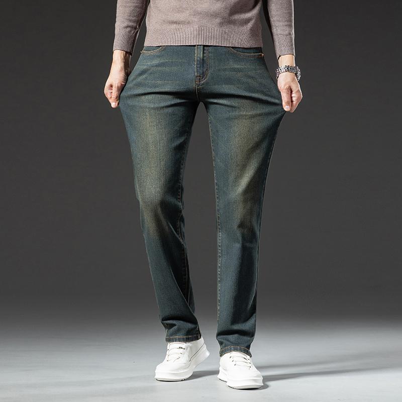 Winter Jeans Men's Warm Fleece Thickened Elastic Denim Pants Fashion Straight Elastic Retro Plush Velvet Pants