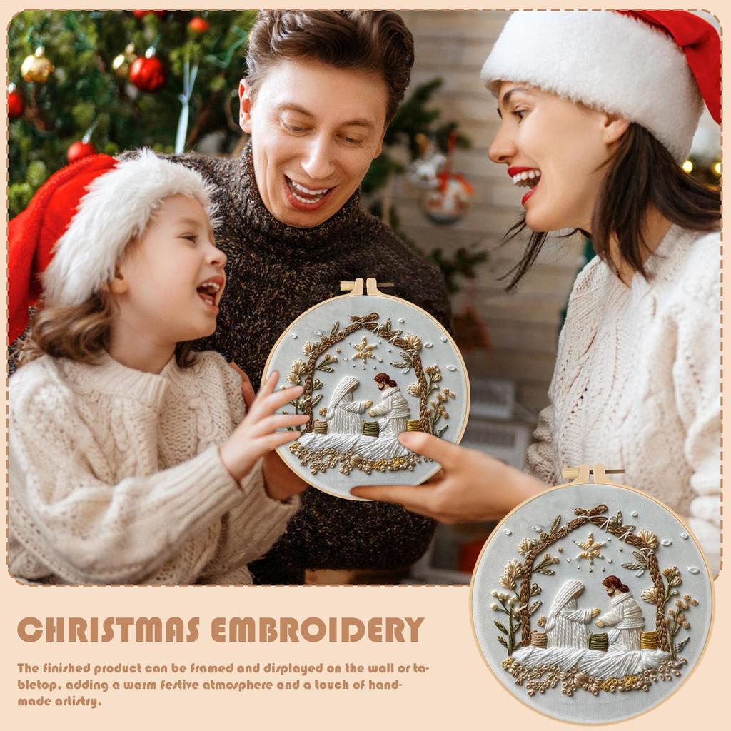 Christmas Embroidery Kit Nativity Embroidery Patterns Kit Christmas Decor Embroidery Starters Kit with Hoop Easy Thread Needle