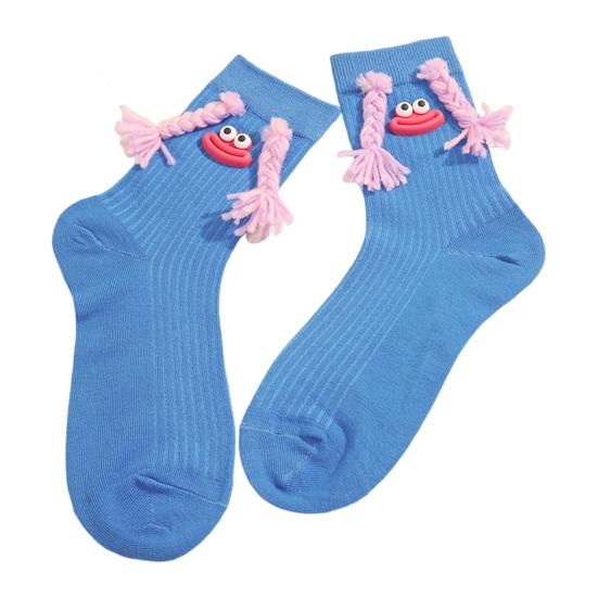 Funny Cartoon Socks Crazy Silly Socks with Braids Women Men Crew Socks with Sausage Lips Eyes for Party Daily Wear Birthday Festive Gifts