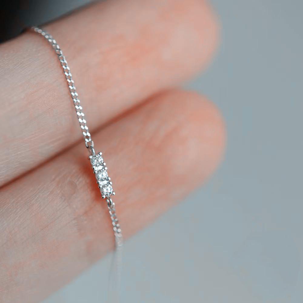 925 Sterling Silver Bracelet with 18K Gold Plating & Three Diamond Zirconia Inlays - Versatile Minimalist Design