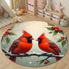 Charming Red Cardinal Pair Holly Berries Branch Round Floor Mat, Classic Red Charming Look, Nice Touch for Entryway Hallway and Office