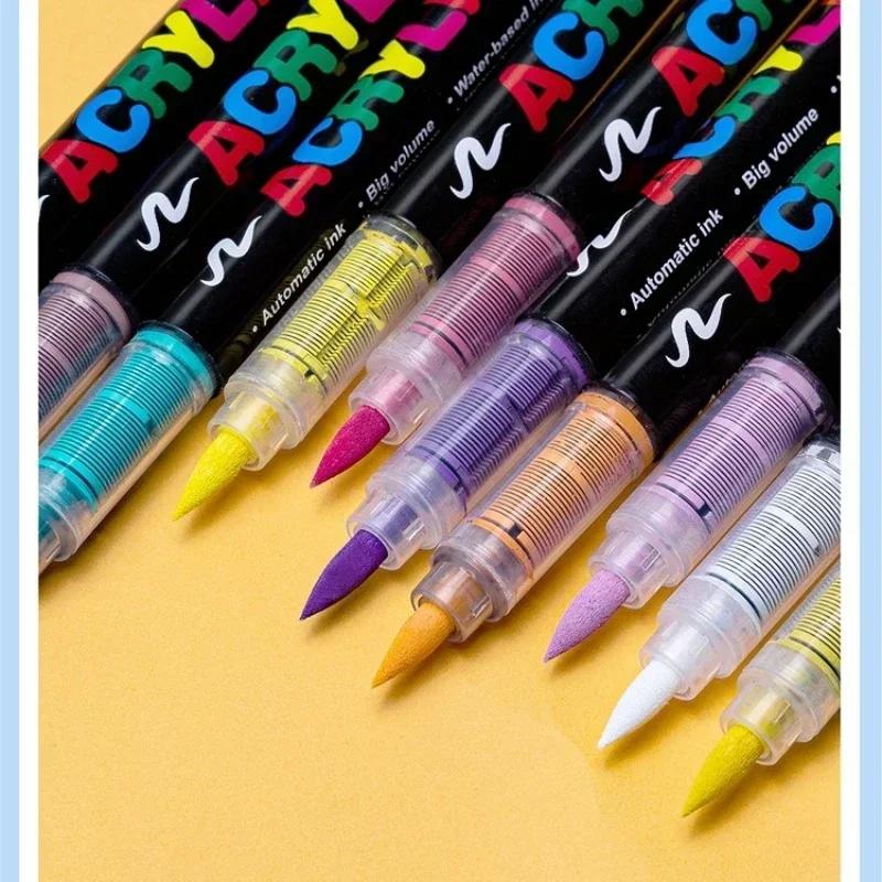 GUANGNA 16 Colors Direct-liquid Acrylic Marker Pen Waterproof Pen Soft Brush Nib for Glass Stone Metal Art Supplies Stationery