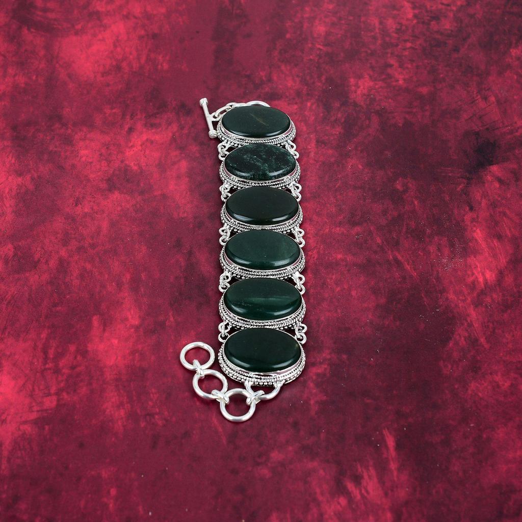 Green Jade Selenite Gemstone Handmade Bracelet, 925 Sterling Silver Adjustable Chain Bracelet, Dainty Jewelry For Memorial Day