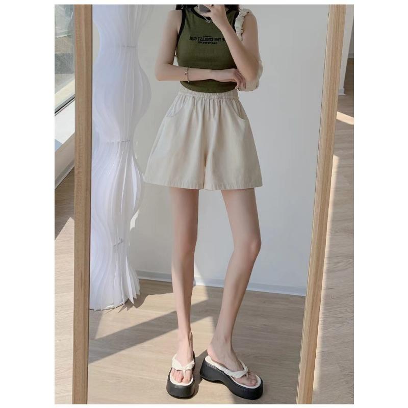 Casual Shorts Women's Washed Cotton Overalls Loose High Waisted Wide Leg Pants Women's Three-quarter Pants