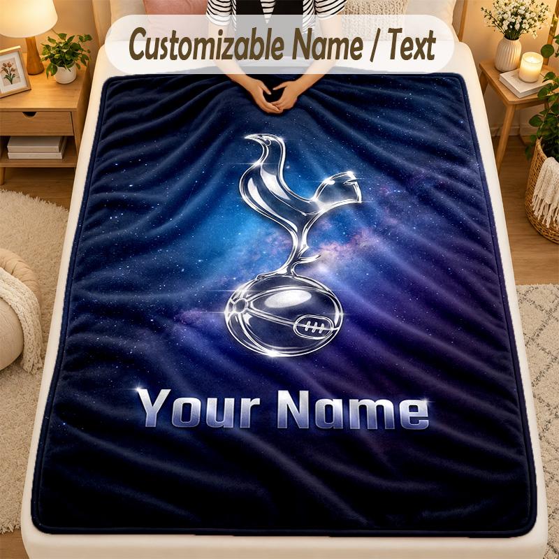 Flannel BlanketTottenham Hotspur FC Custom Name Text Personalized Soft Warm Throw Blanket Home Decor Gift