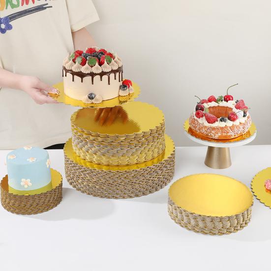 10Pcs Gold Cake Boards Round Scalloped Edges Greaseproof Cake Board Food Grade Cardboard Circles for Wedding Birthday Parties