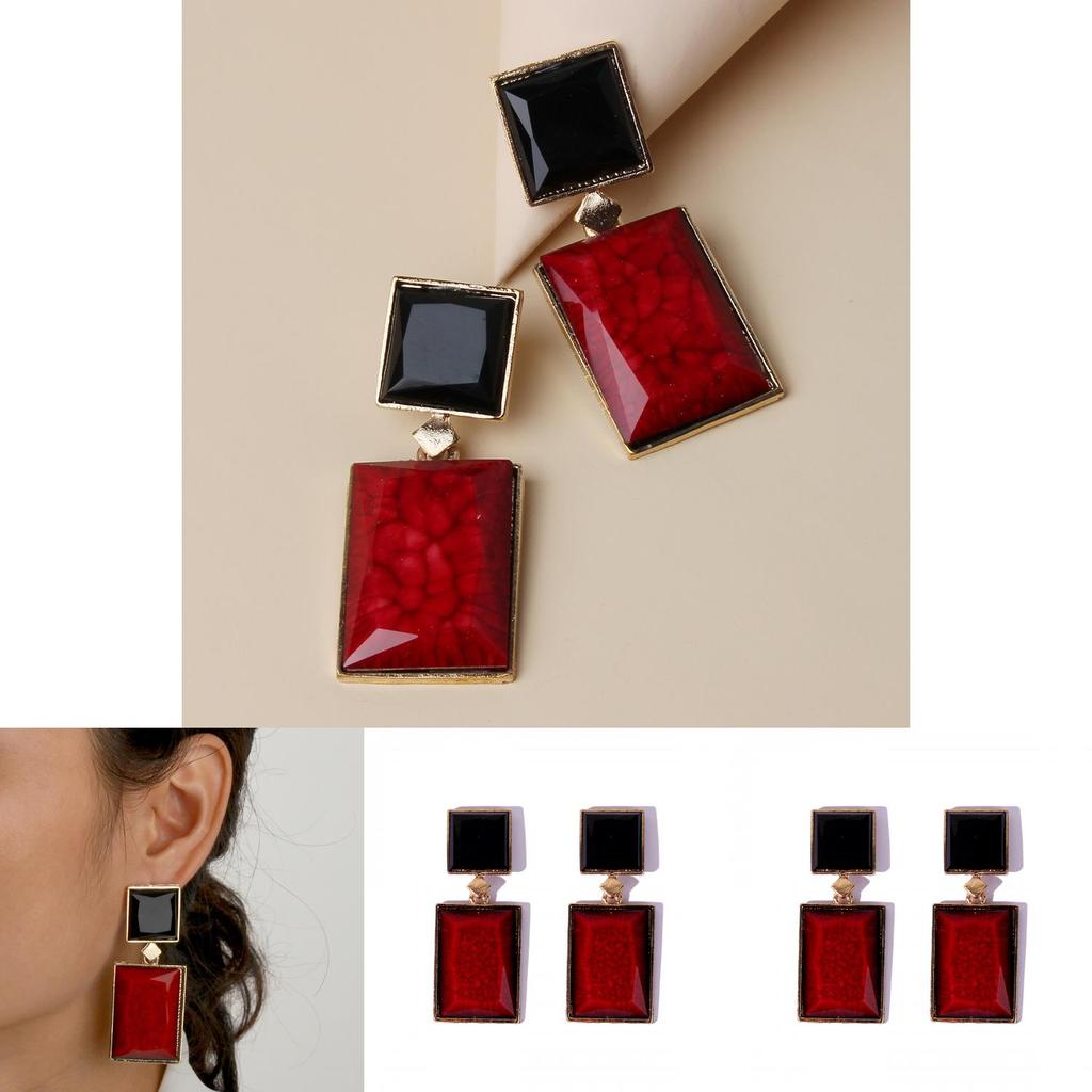 Boho Geometric Resin Earrings With Rhinestones For Women Retro Festival Jewelry