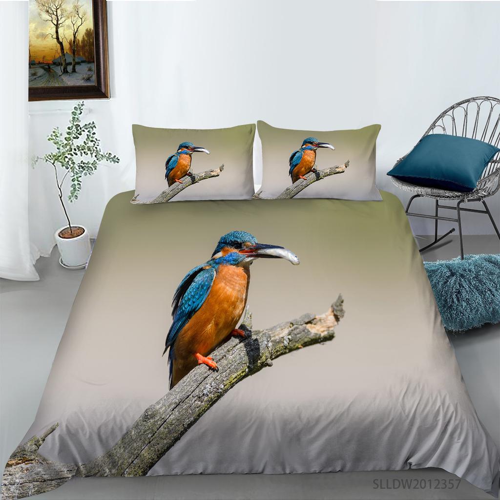 Hummingbird Duvet Cover Set King/Queen Size Small And Cute Tropical Bird Yellow Flower Green Leaves  Bedding Set Women
