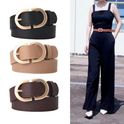 Korean Style Women's Simple Double D Buckle Belt - Imitation Leather Waist Accessory
