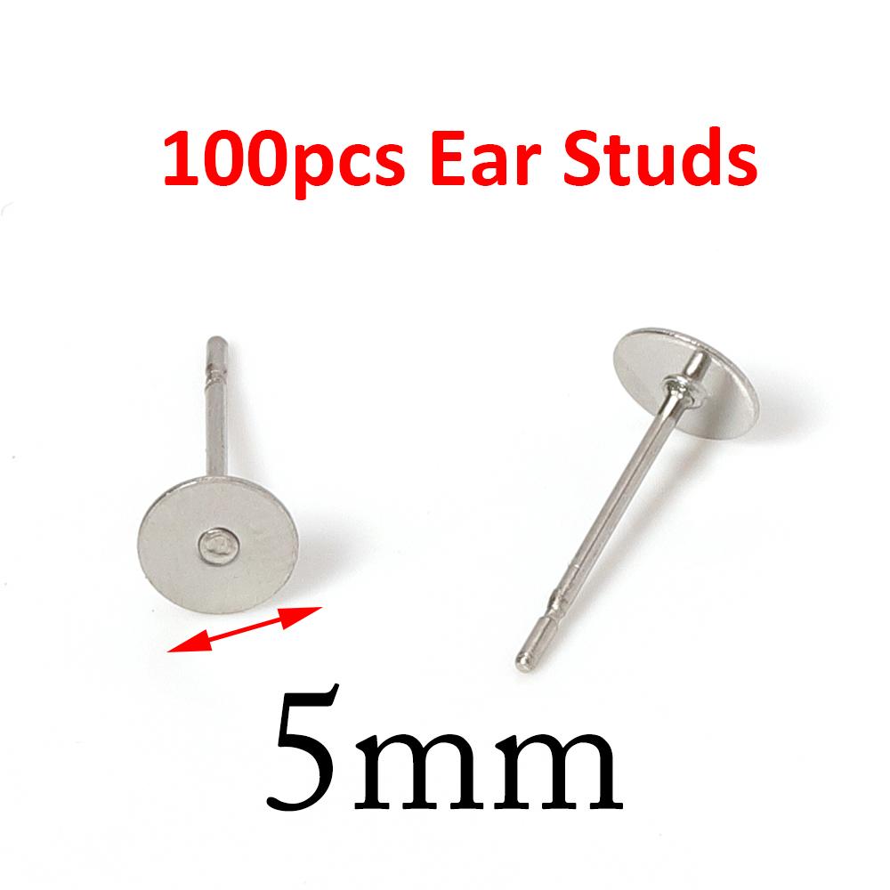 100pcs Gold Color 316L Stainless Steel Earring Studs DIY Ear Blank Post Pins 3-12mm Flat Round Tray Base Ear Jewelry Making DIY