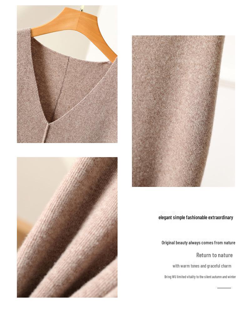 Women's Pure Wool V-Neck Sleeveless Knitted Dress: Below-Knee Length, Pullover Cardigan Style