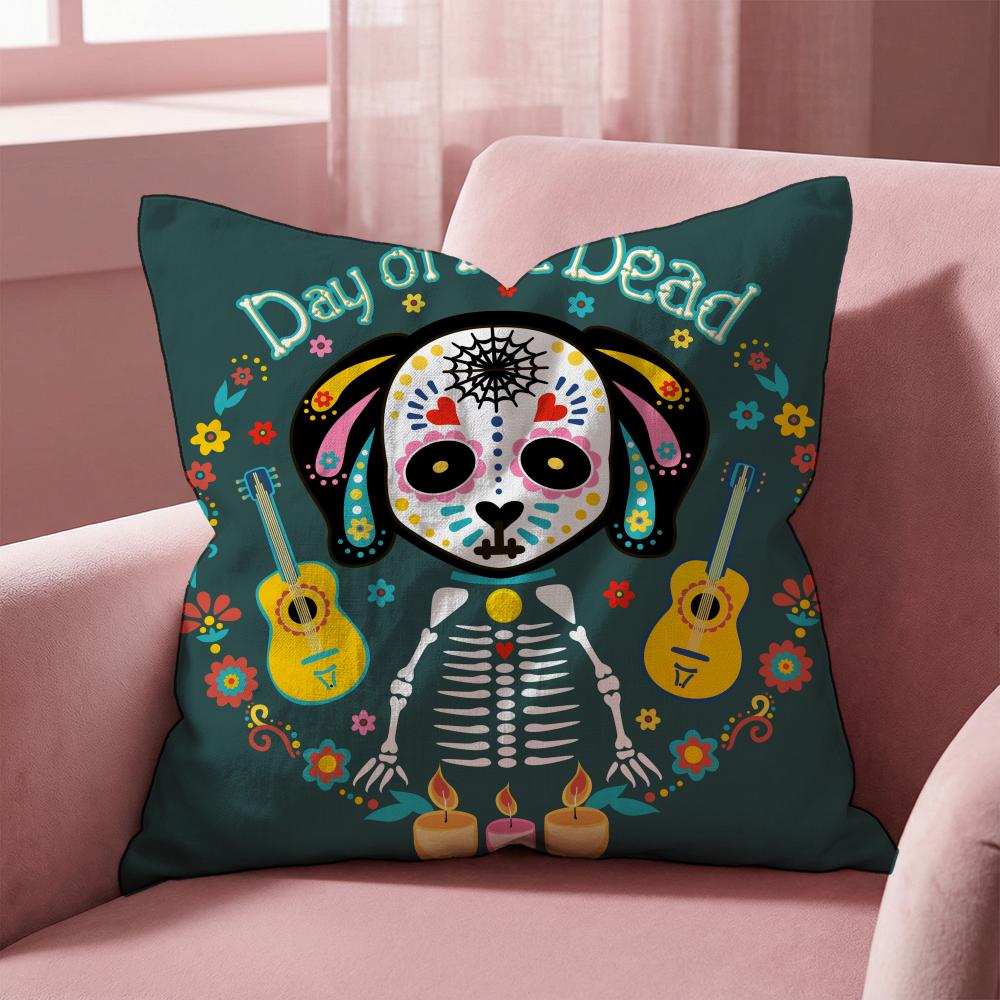 Mexico Easter Flower Skeleton Cushion Cover Multi-Scene Pillow Cover for Home & Car - Reversible, Soft & Durable for Daily Use