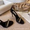 One-word buckle with high heels women's stiletto summer 2025 new Internet celebrity sexy versatile rhinestone open-toed sandals