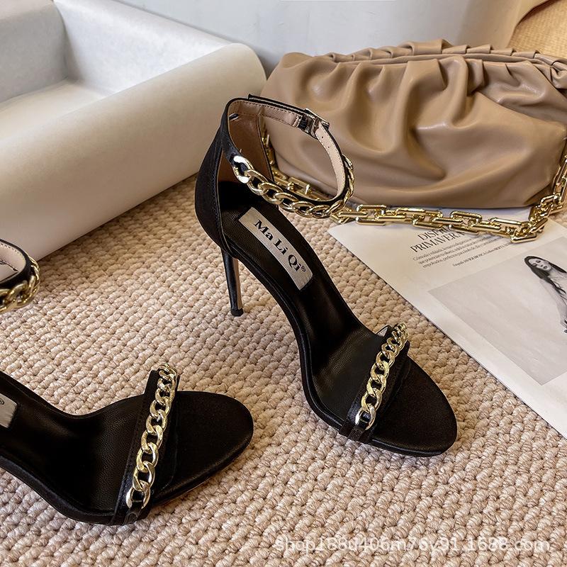 One-word buckle with high heels women's stiletto summer 2025 new Internet celebrity sexy versatile rhinestone open-toed sandals