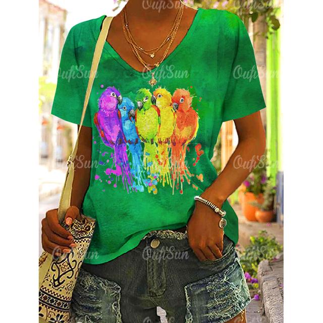Women Tshirt Summer Colorful Print Gradient Clothing V Neck Short Sleeve Animal Tops Streetwear Fashion Oversized Girls T-Shirts