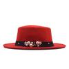 New Flat Top Flat Brim Top Hat Men's and Women's Retro Pearl Fashion British Woolen Hat