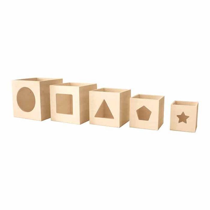 Cubes empilables - Bois - 5 pièces - Personnalisables - Dimensions de 6,5 à 12 cm - Décoration créative