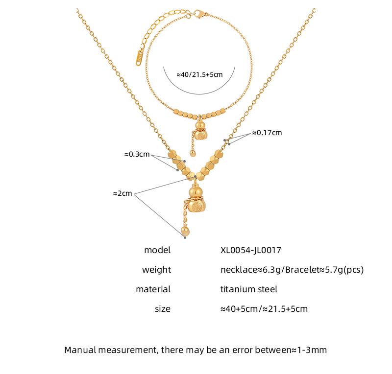 Elegant Geometric Fu Character Gourd Necklace & Anklet Jewelry Set in Titanium Steel